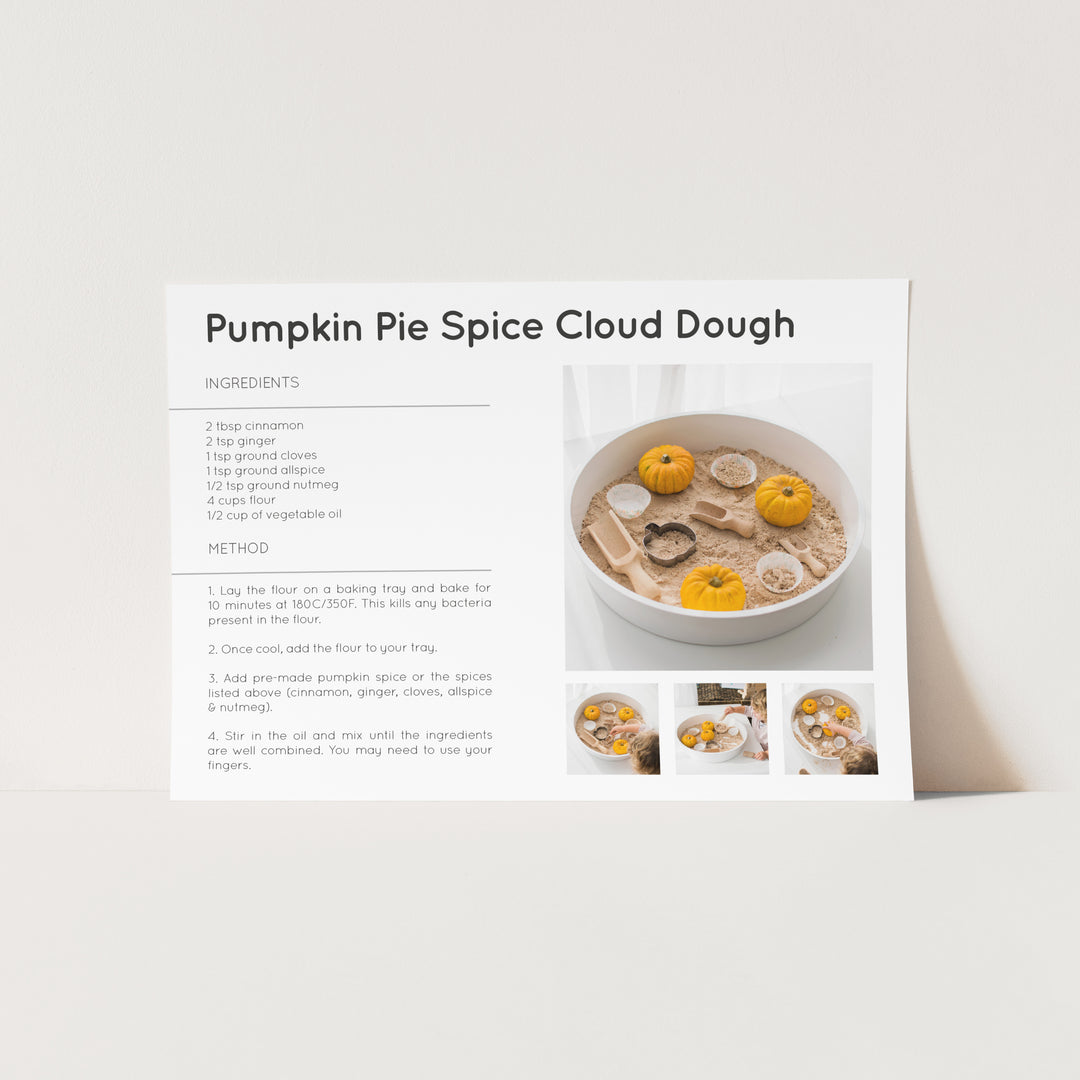 Recipe card for Pumpkin Pie Spice Cloud Dough