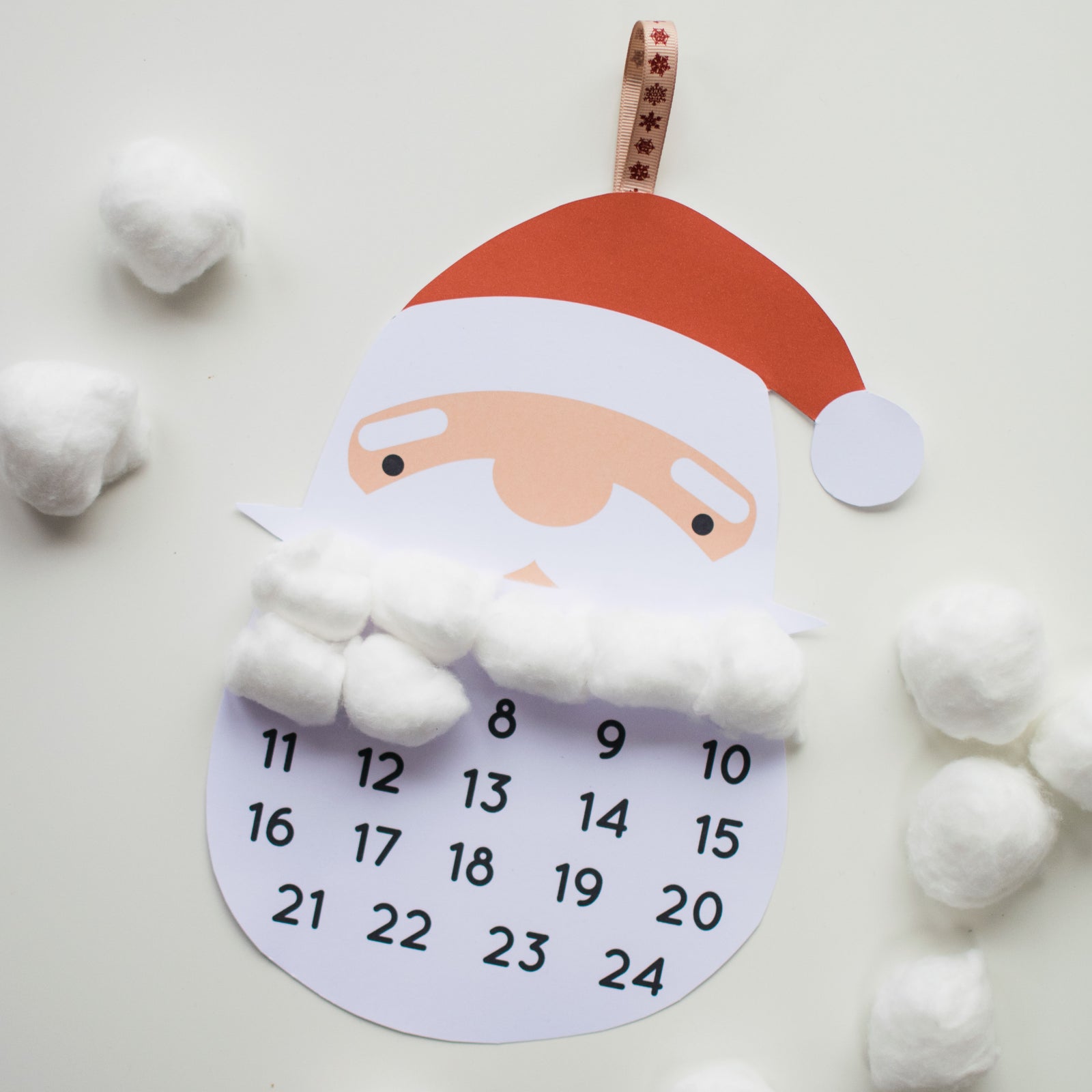 Santa face with cotton wool balls as the beard