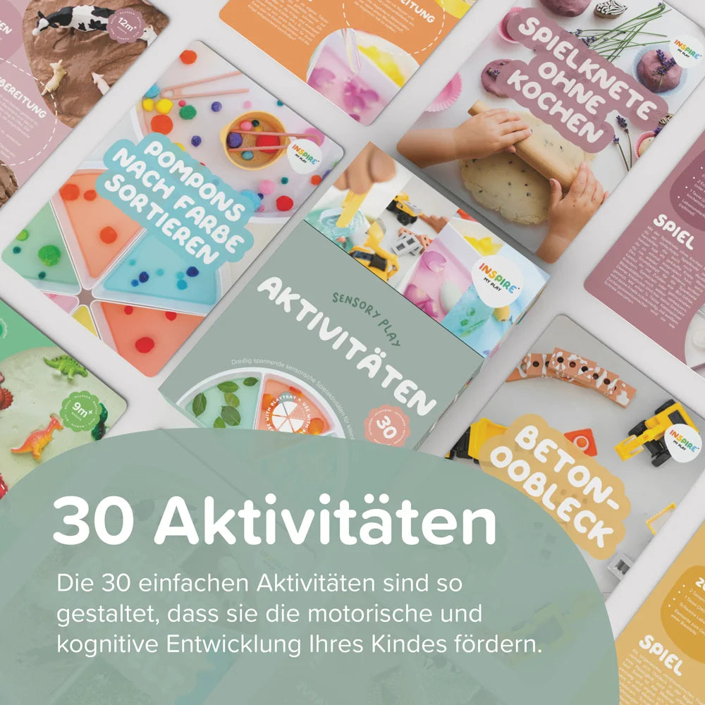 A top down view of activity cards evenly spaced out