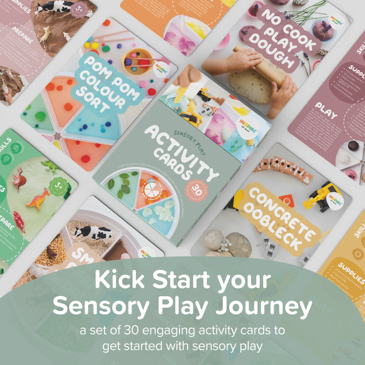 Kick Start Your Sensory Play Journey. A set of 30 engaging activity cards to get started with sensory play.