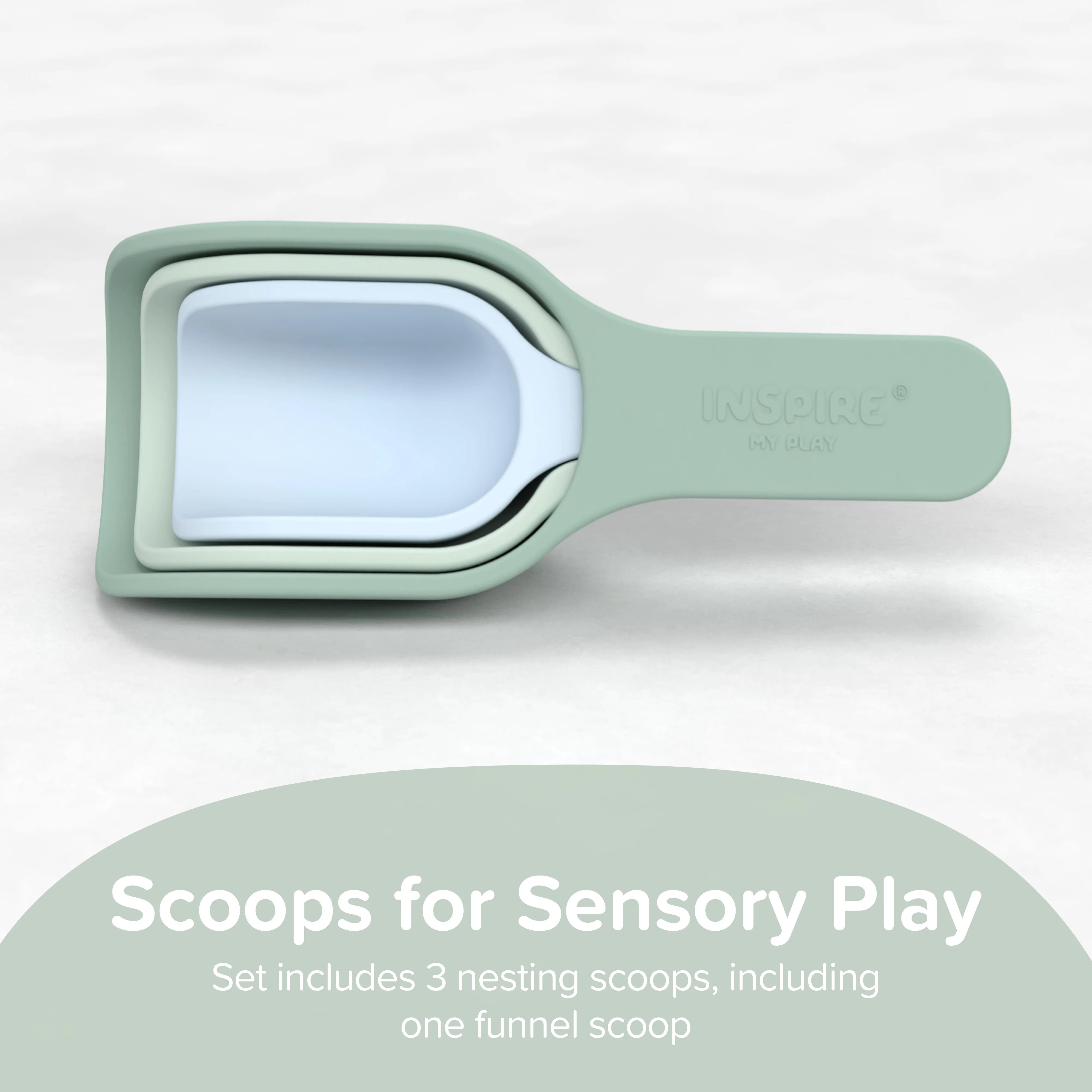 Scoops for Sensory Play. Set includes 3 nesting scoops, including one funnel scoop.
