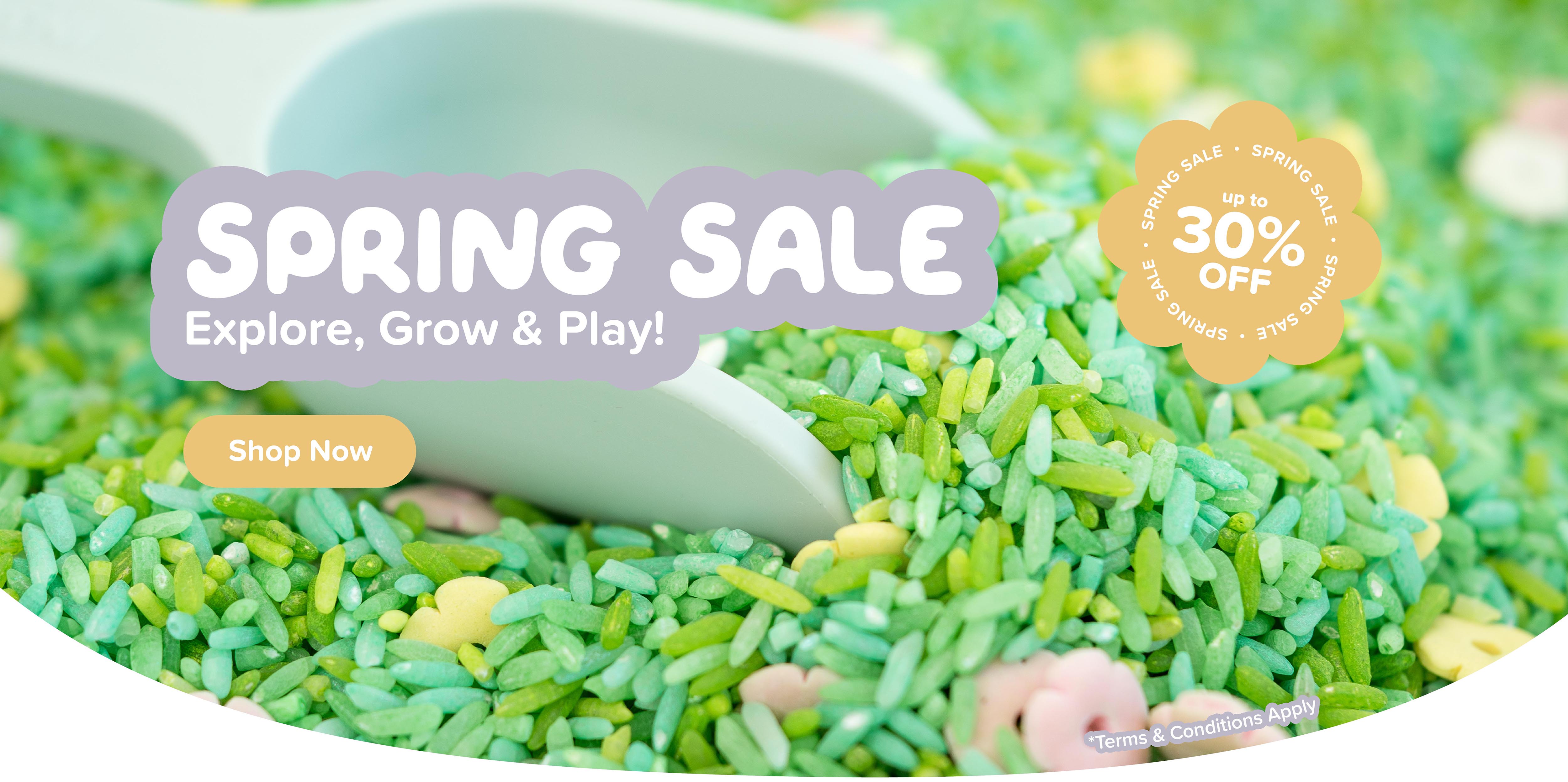 Close-up of colourful rice with scoop with Spring Sale wording over the top.