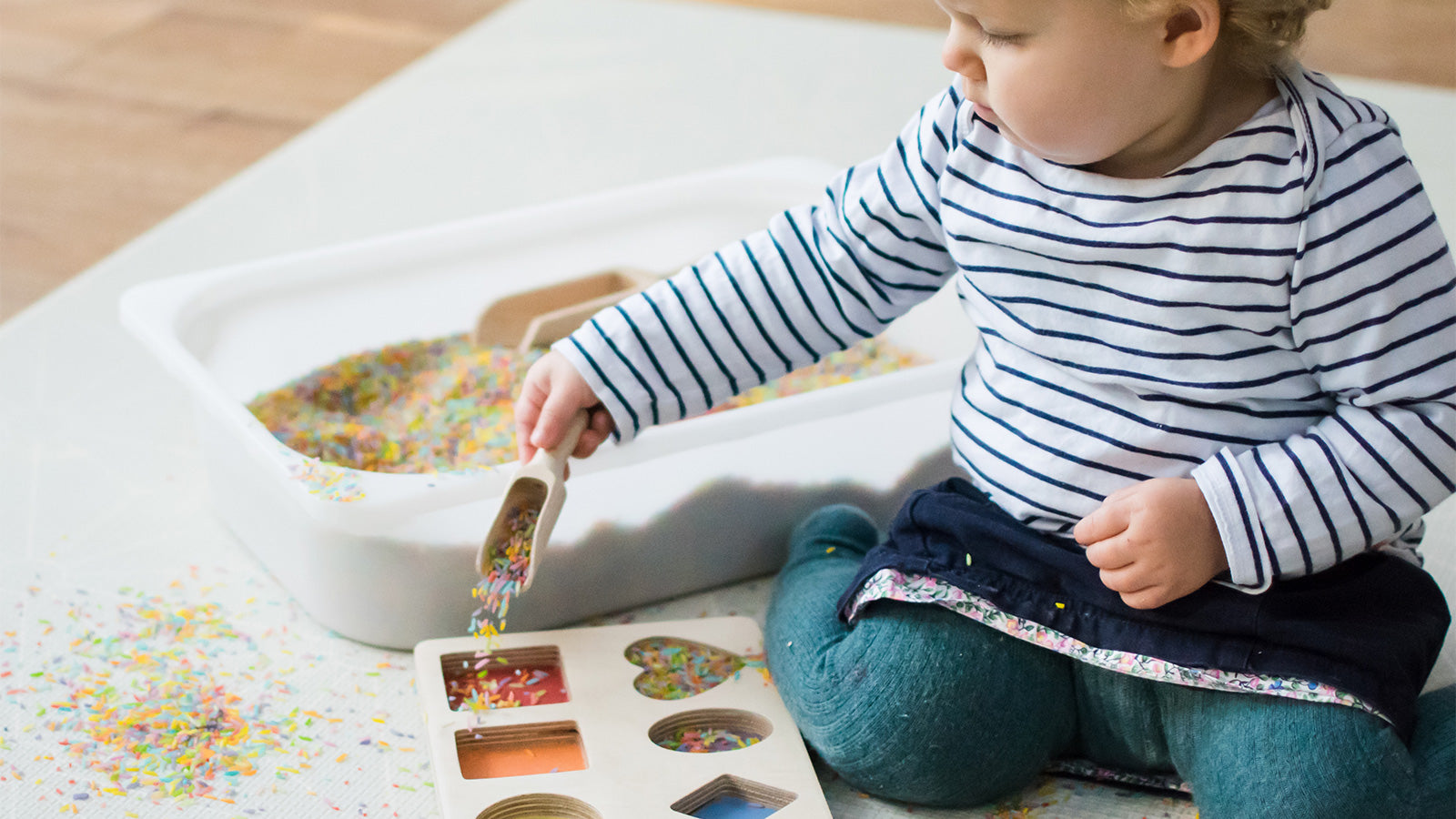 sensory play with rice