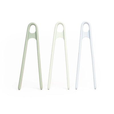 Set of 3 silicone tongs ergonomically crafted for young children's small hands and easy to use